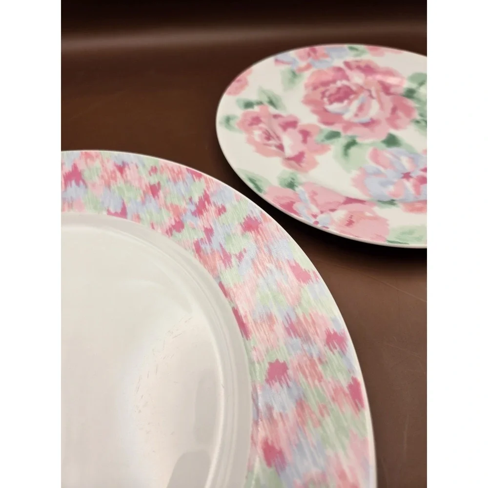 Vintage Dinner Plates /Salad. 2 In Set Pink Roses‎ And Design By Lynn Hollyn